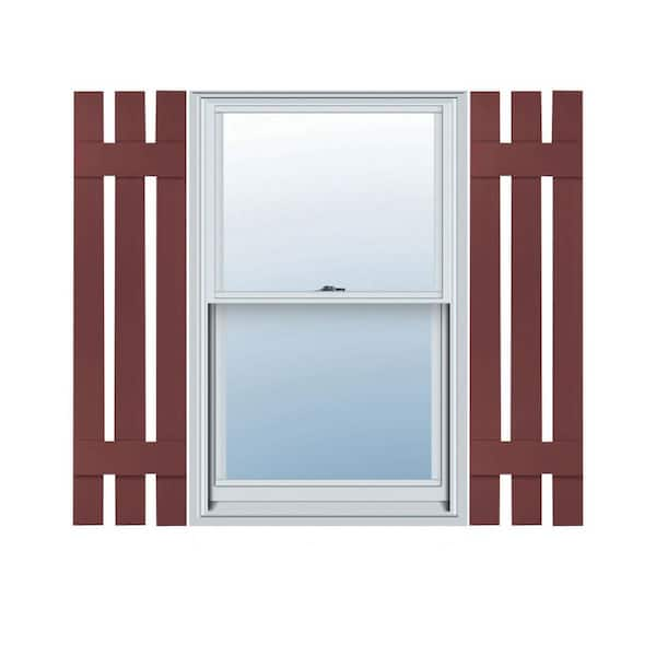 Ekena Millwork 12 in. x 35 in. Lifetime Vinyl Standard Three Board Spaced Board and Batten Shutters Pair Wineberry