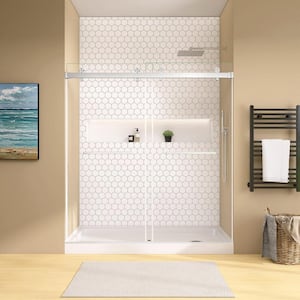 72 in. W x 76 in. H Double Sliding Frameless Alcove Bypass Glass Shower Door in Brushed Nickel 5/16 in. Tempered Glass