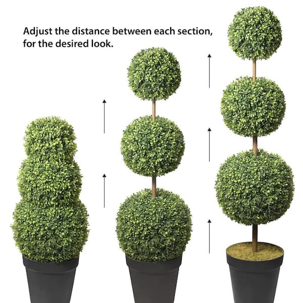 64 ft. Artificial Boxwood Triple Topiary Tree Adjustable Height