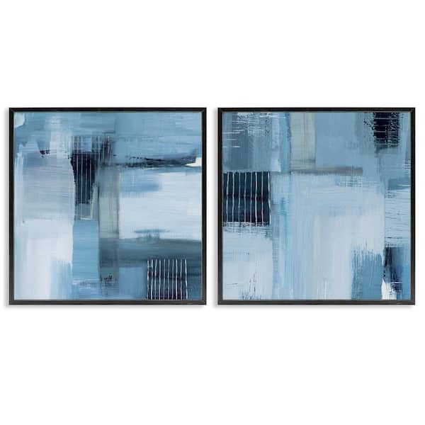 Stupell Industries Blue Abstract Linear Details by Susan Jill 2 Pieces Black Framed Abstract Giclee Art Print 17 in. x 17 in.