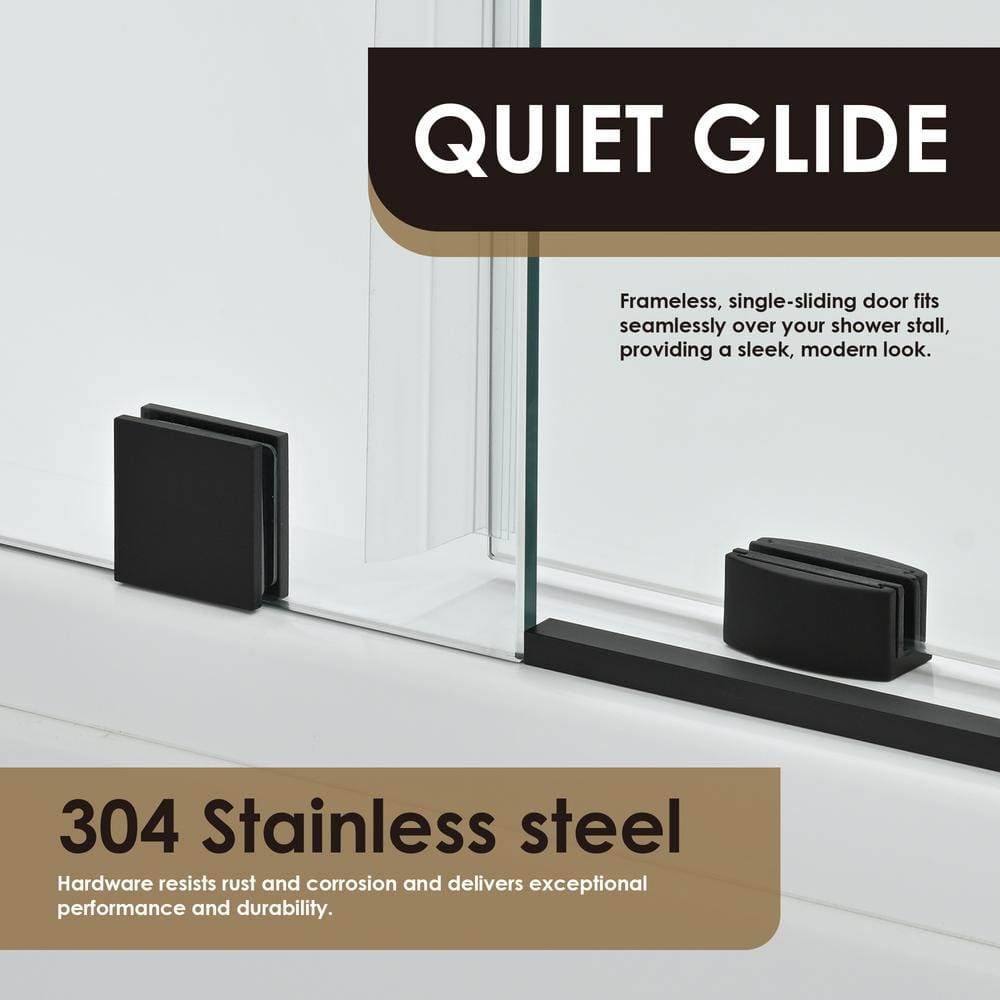 Matte Black Frameless Sliding Tub Door with Clear Glass
