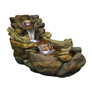 19 in. Creek Cascading Outdoor Indoor Fountain w/Soothing Tranquility & Illumination for Home Garden, Yard, Patio, Deck