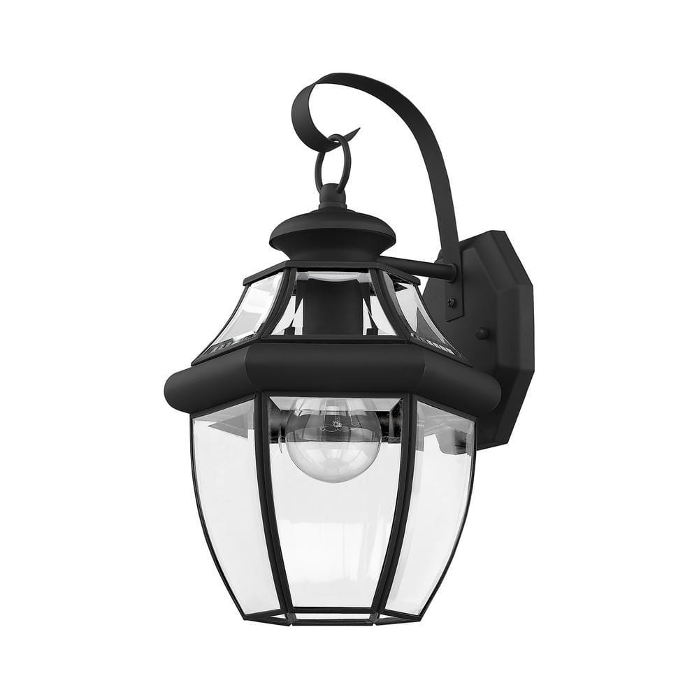 Colonial Black Brass Lantern Sconce with Beveled Glass