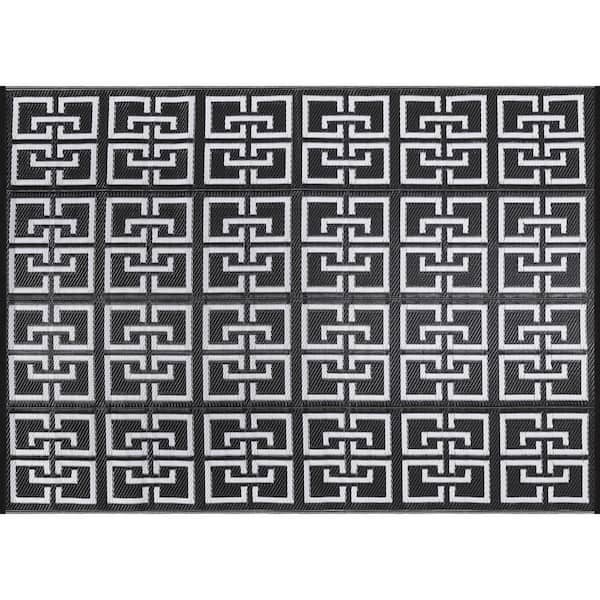 8 X 10 Black White Lightweight Greek Keys Reversible Plastic Indoor Outdoor Area Rug