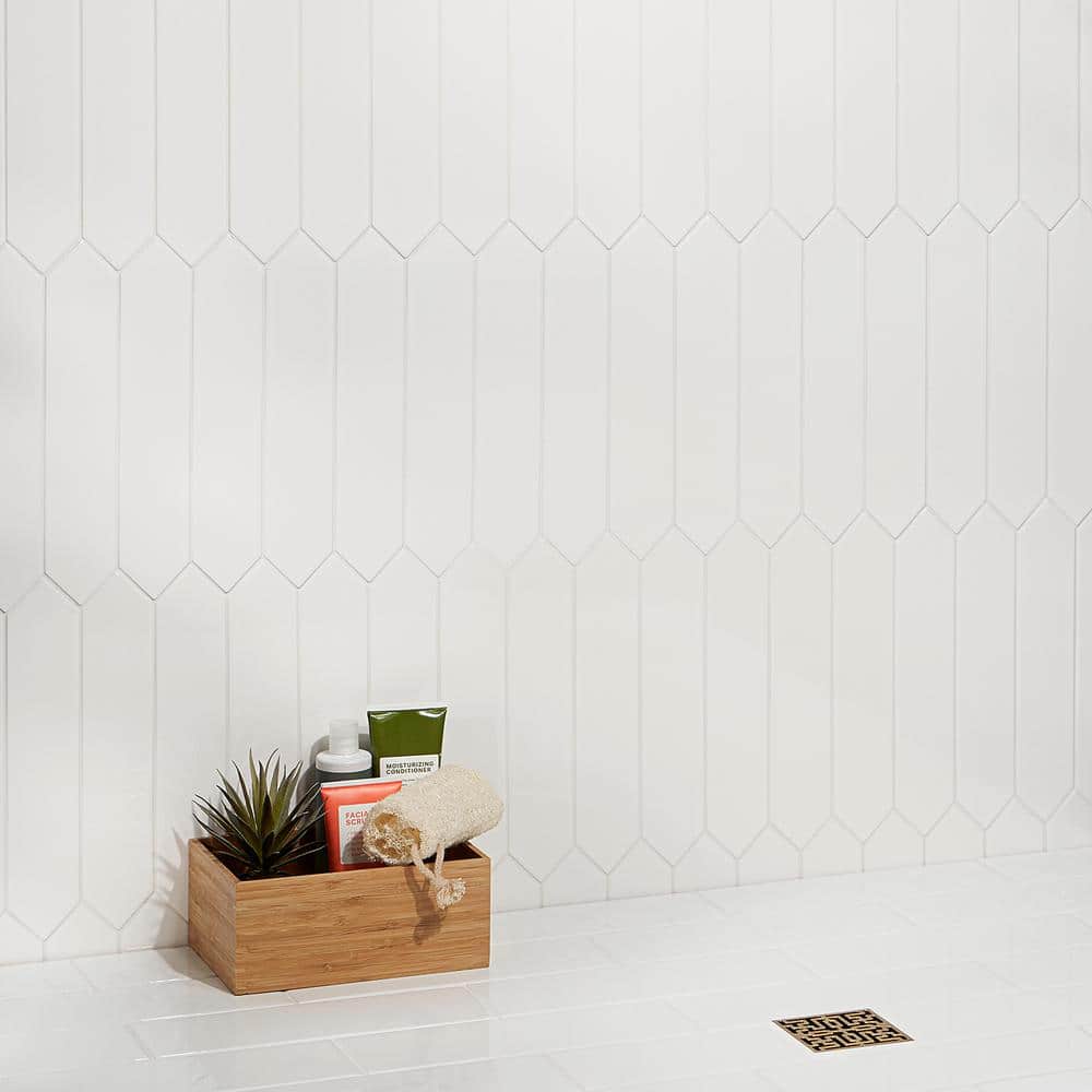 Lane 2.6" x 13" White Polished Ceramic Hexagonal Wall Tile