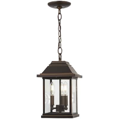 Mariner's Pointe Collection Oil Rubbed Bronze Outdoor 3-Light Hanging Lantern with Gold Highlights