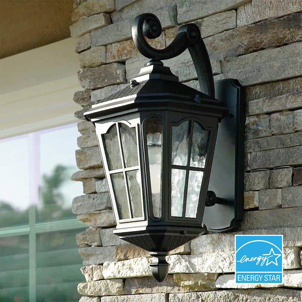 Bentham Matte Black 19" Outdoor LED Wall Lantern with Hammered Glass