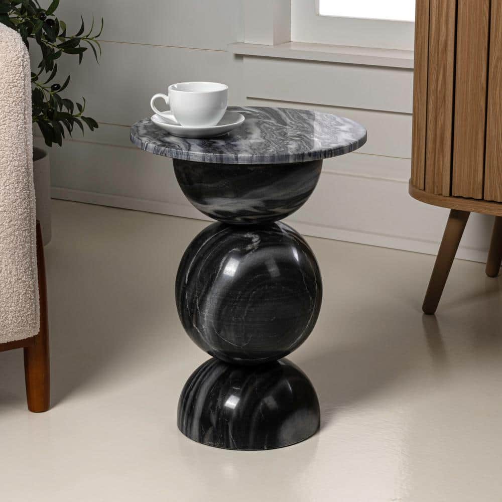 Aura 14 in. Modern Natural Marble Handmade Stacked Round Pedestal End Table, Dark Gray/Light Gray price history on PriceWatchPro
