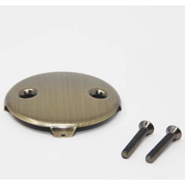 Universal Bath Tub/Bathtub Drain Double/2-Hole Overflow Face Plate with Matching Screw in Antique Brass