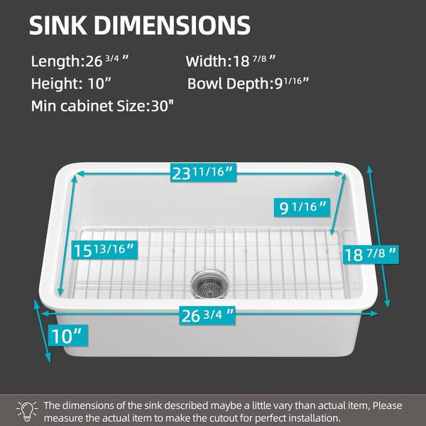 ☀︎　BK NTQ 27 in. Drop In Sink White Single Bowl Kitchen Sink