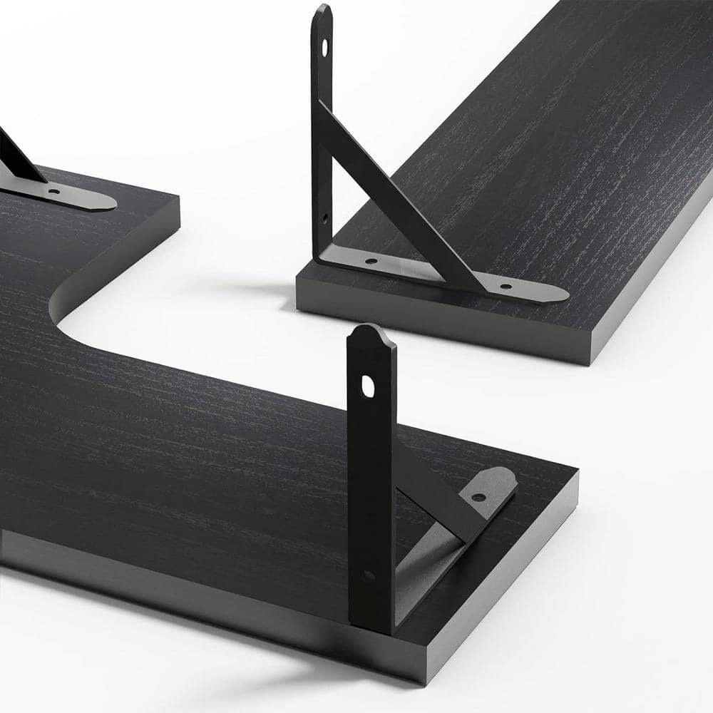 16 in. W x 11.4 in. D Black Decorative Wall Shelf, Floating Corner Shelves,