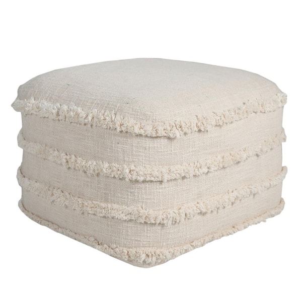 Amelia Cream Cotton Square Accent Ottoman