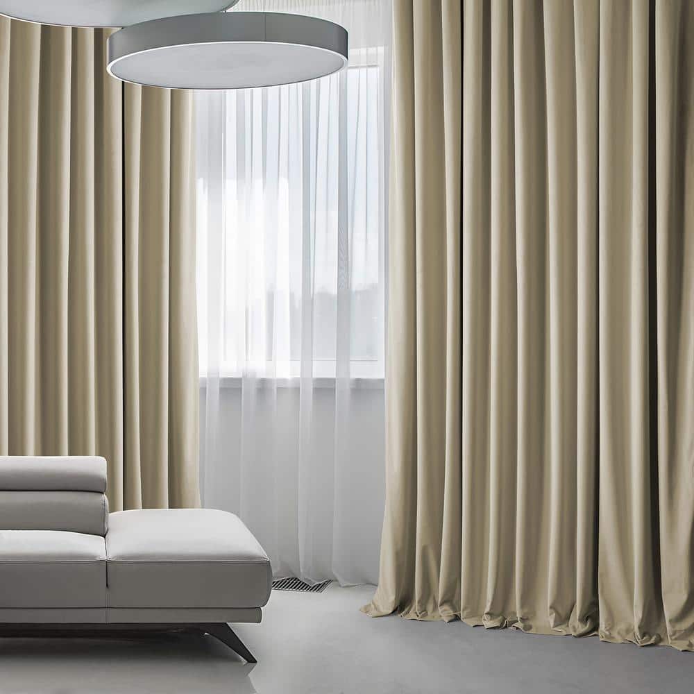 Light Beige Velvet Room Darkening Curtain Panel, 100W x 84L