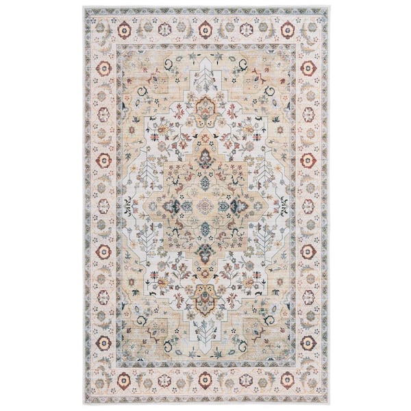 Arizona Light Green/Beige 8 ft. x 10 ft. Border Ornate Machine Washable Area Rug