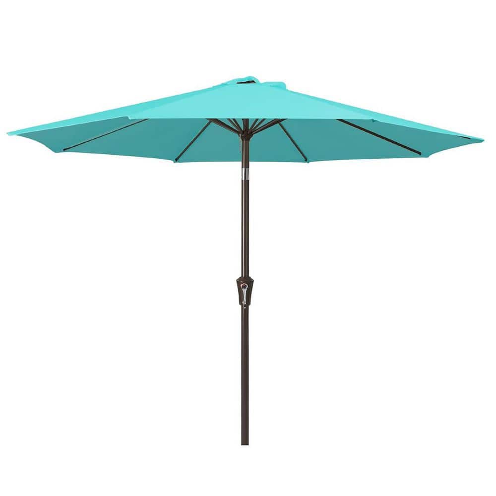 9 ft. Iron Market Tilt Patio Umbrella in Peacock Blue with Push Button Tilt