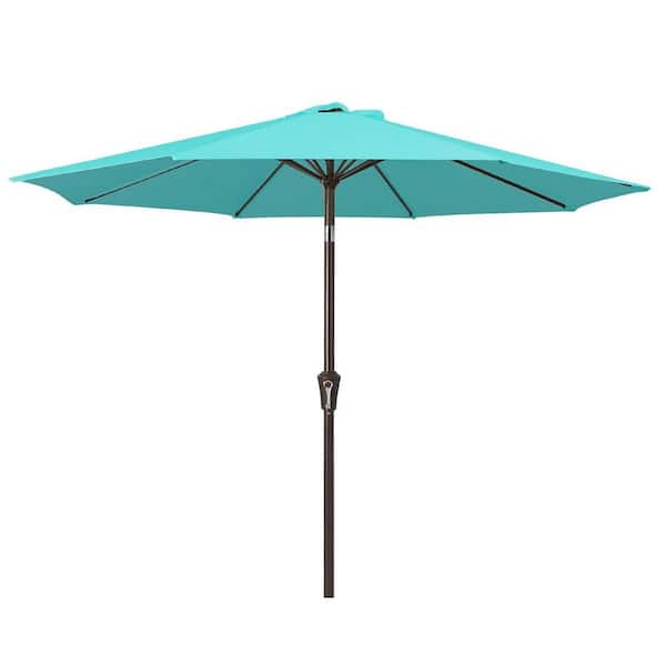 Unbranded 9 ft. Iron Market Tilt Patio Umbrella in Peacock Blue with Push Button Tilt
