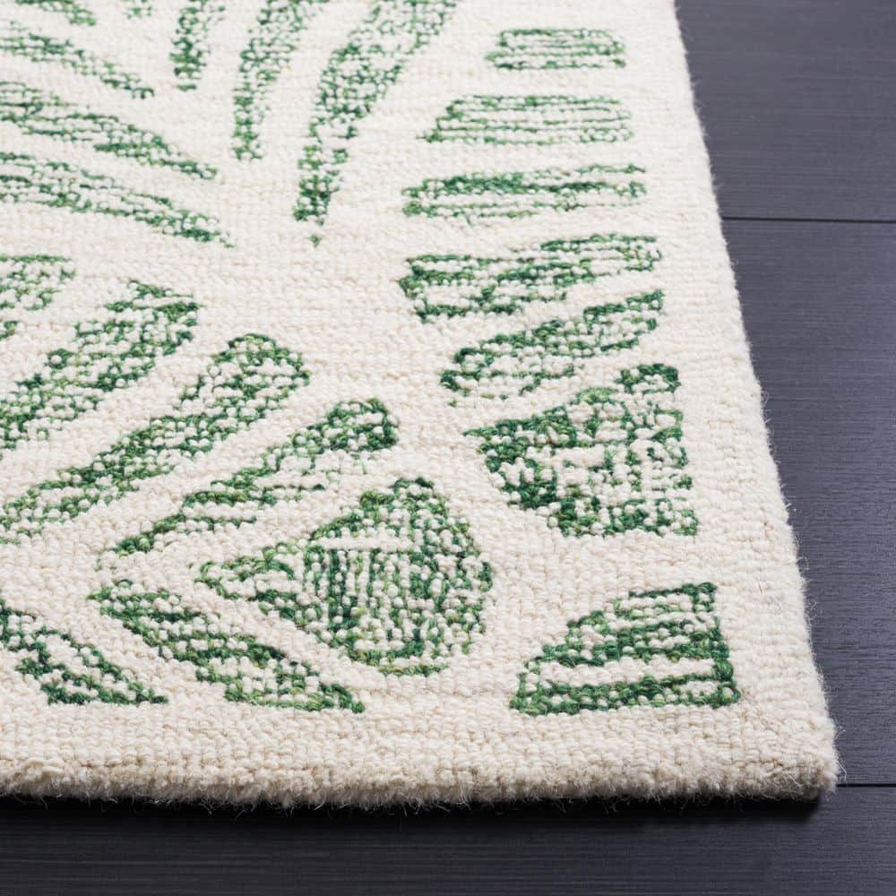 Ivory & Green Floral Tufted Wool-Silk 6' Square Rug