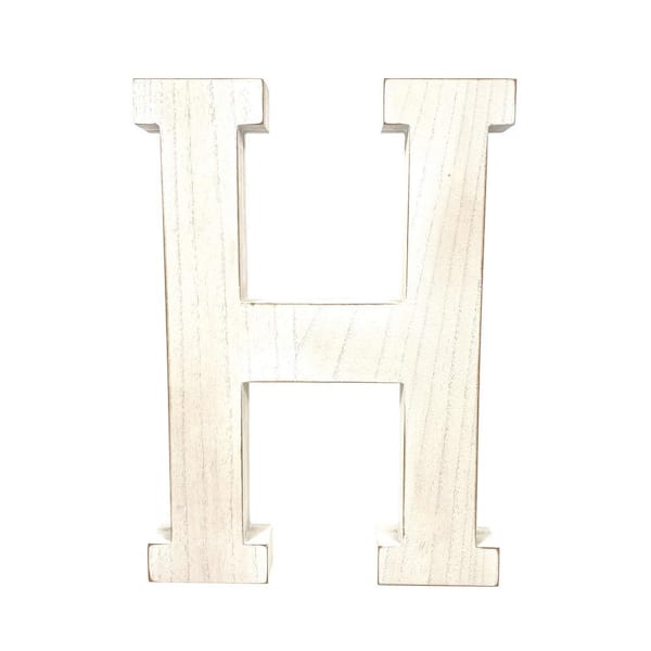 Large 15.75 in. Tall Distressed White Wash Decorative Monogram Wood Letter (H)