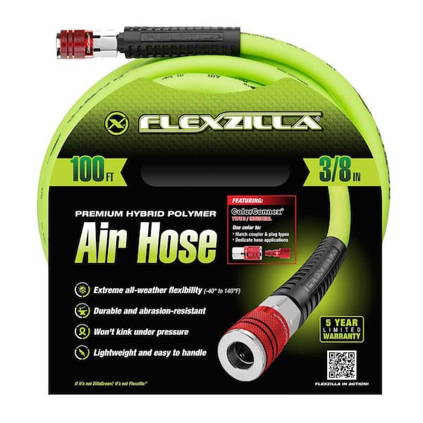 3-Piece Air Hose Kit, 3/8 in. x 100 ft. with Color Connex Coupler and Plug, Type D, Red