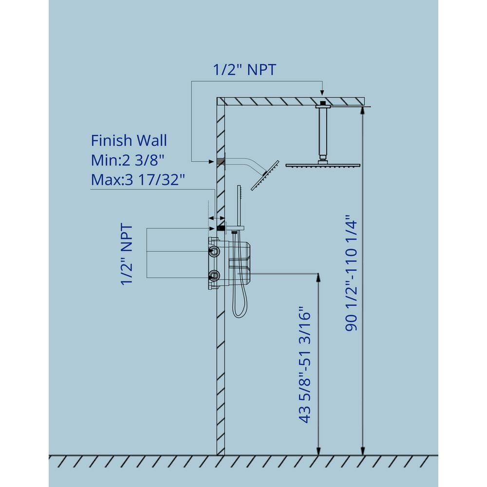 Matte Black Dual Mount Rainfall Shower System with Handheld Spray