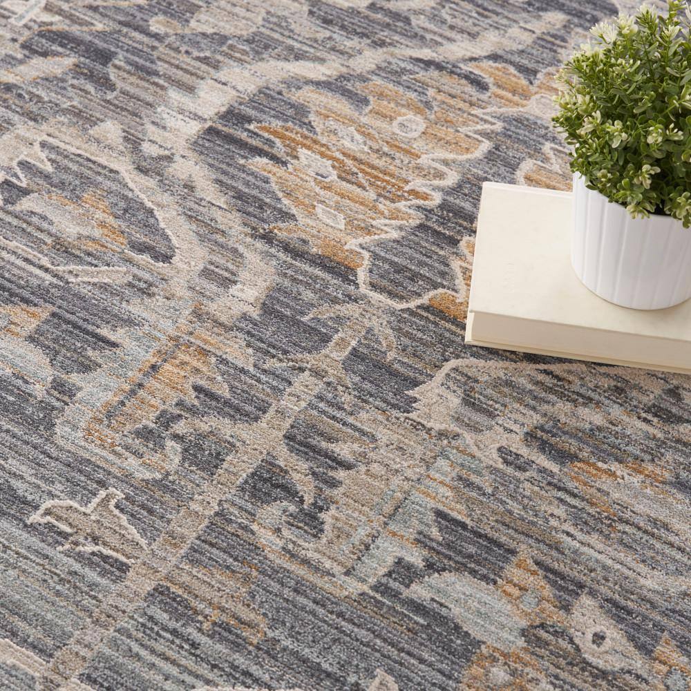 Navy Multicolor Synthetic Floral Rectangular Area Rug