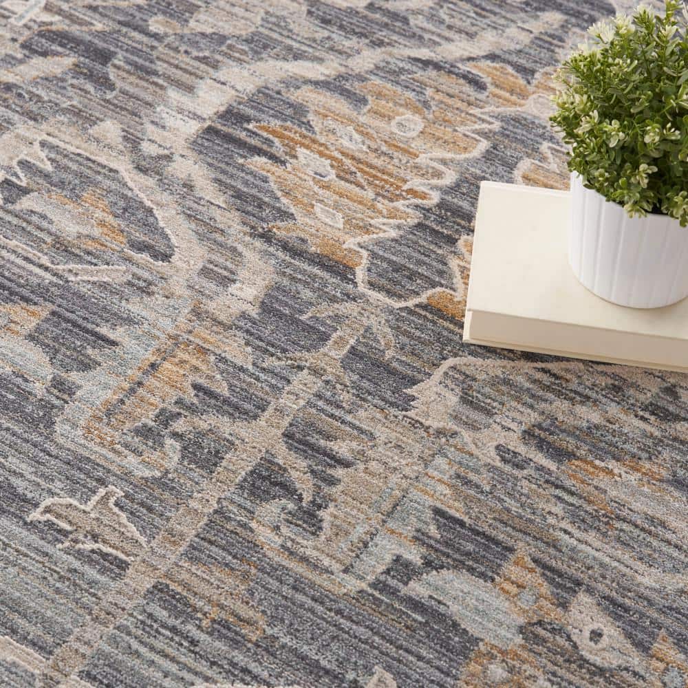 Navy Multicolor Synthetic Floral Rectangular Area Rug