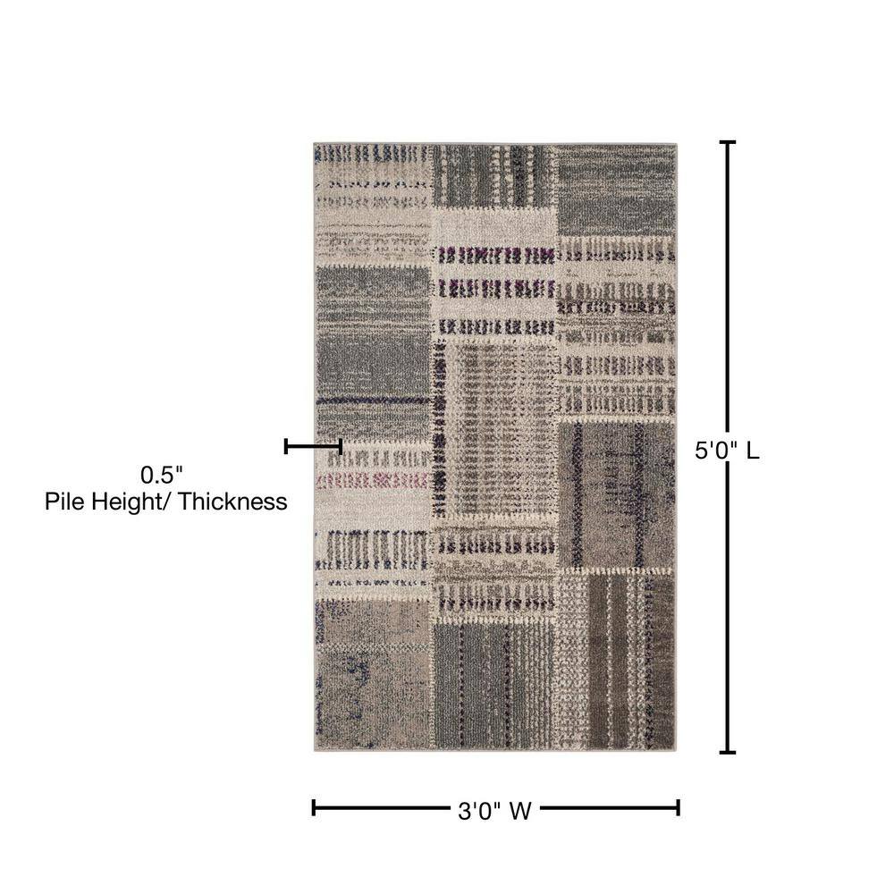 Grey Multi Geometric 3' x 5' Hand-Knotted Synthetic Area Rug