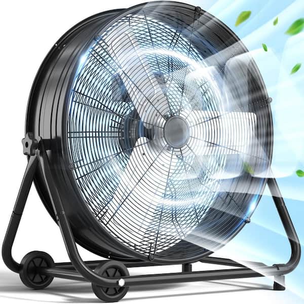 WOCK 24 in. Industrial Drum Fan, 3-Speed ​​8900 CFM High Velocity Air Mover for Warehouse, Workshop, Factory – Black