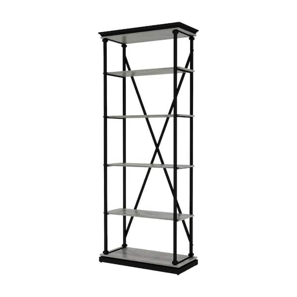 Blue River 33.88 in. W x 84.25 in. H Antique Gray and Black 5- -Shelf Standard Bookcase