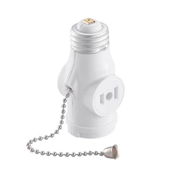 Height 3. 27 in. 2-Outlet White Socket Lamp holder with Pull Chain