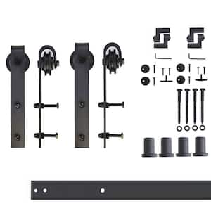 5 ft./60 in. Black Rustic Non-Bypass Sliding Barn Door Track and Hardware Kit for Double Doors