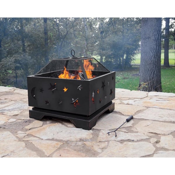 Pleasant Hearth Stargazer Deep Bowl 26 in. x 26 in. Square Steel Wood Fire Pit in Rubbed Bronze