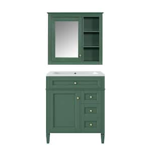 30 in. W x 18 in. D x 33 in. H Single Sink Bath Vanity in Green with Resin Top and Wall-Mount Mirror Cabinet