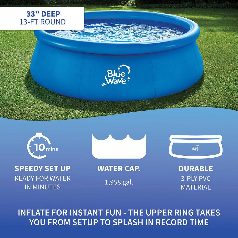 Blue 13ft Round Inflatable Above Ground Pool with Cover