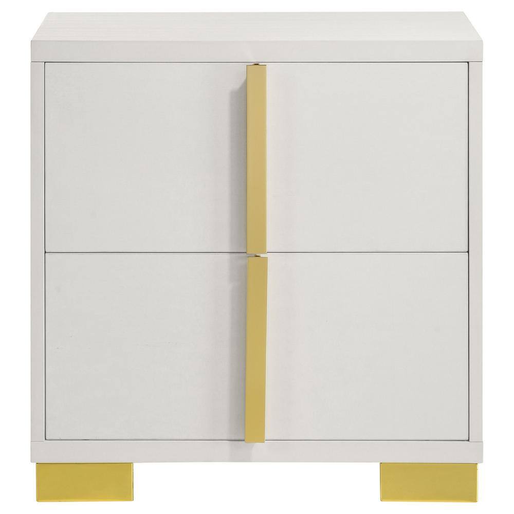 White and Gold Modern 2-Drawer Nightstand