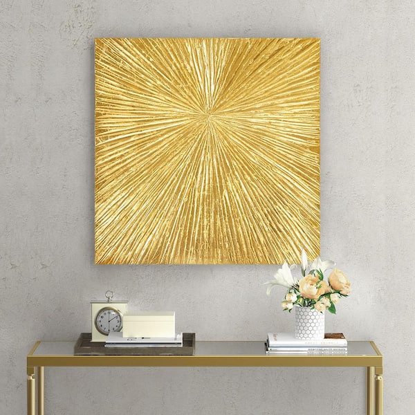 Contemporary Sunburst Unframed Gold Hand Painted Dimensional Resin