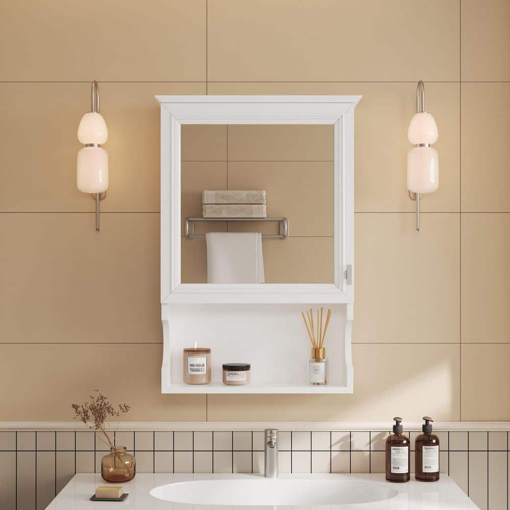 20 in. W x 28.74 in. H Rectangular MDF Medicine Cabinet in White with Mirror and Door price history on PriceWatchPro