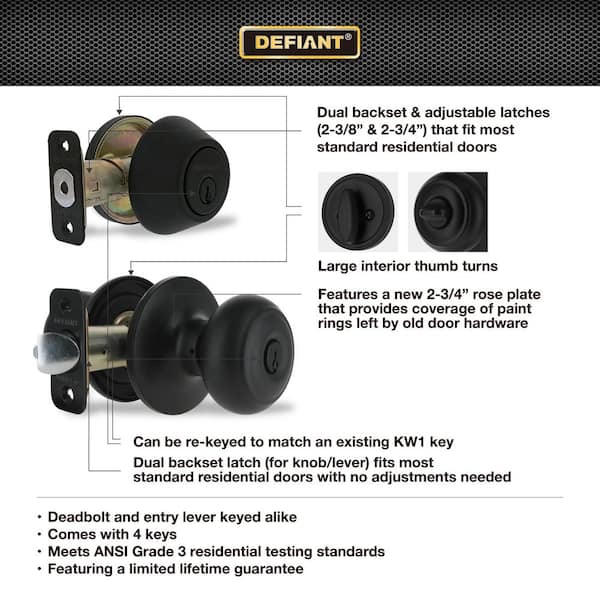 Defiant Hartford Matte Black Single Cylinder Keyed Alike Project