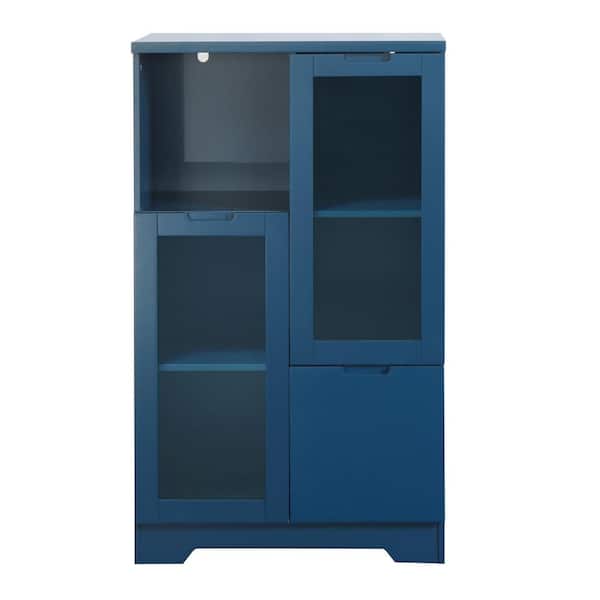 Unbranded Blue 39.4 in. Wood Storage Cabinet with 2 Glass Door and Storage Space Floor Cabinet Display Cabinet Modern Bookcase