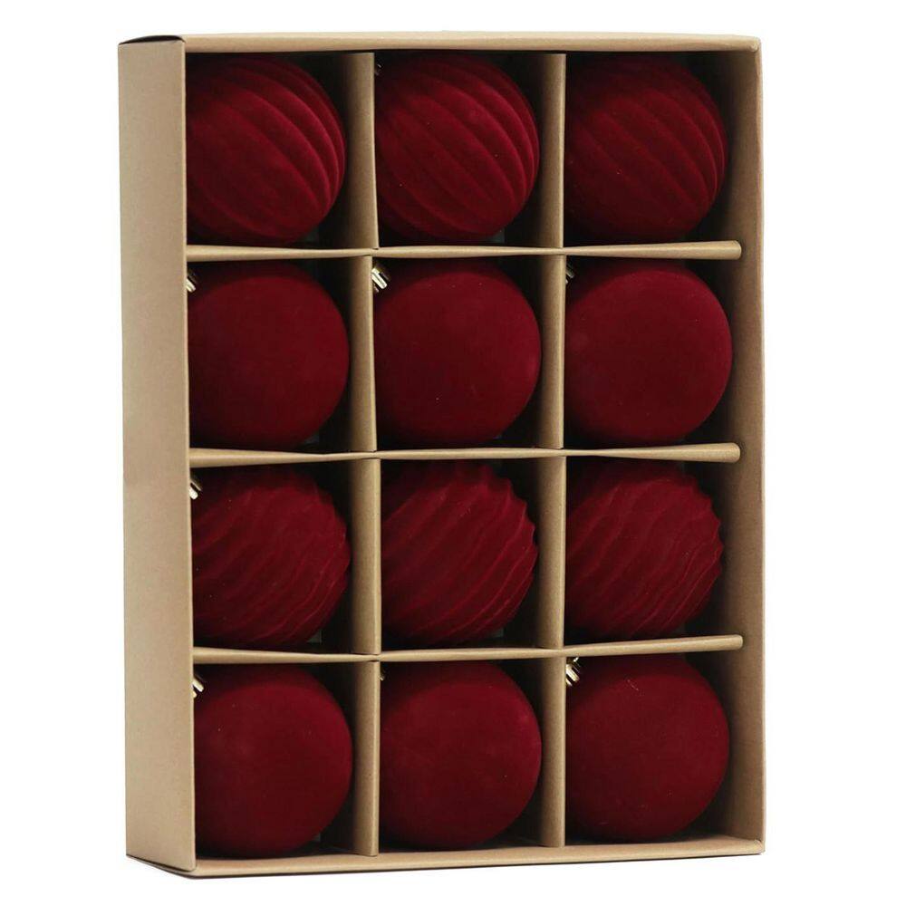 12-Pack 3.15 in. Flocked Velvet Christmas Balls, Red Plastic Hanging Decor price history on PriceWatchPro