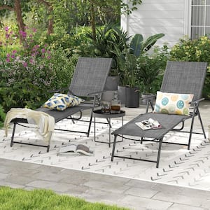 2 Piece Metal Patio Folding Outdoor Chaise Lounge Chairs Recliner with 6-Level Backrest-Gray