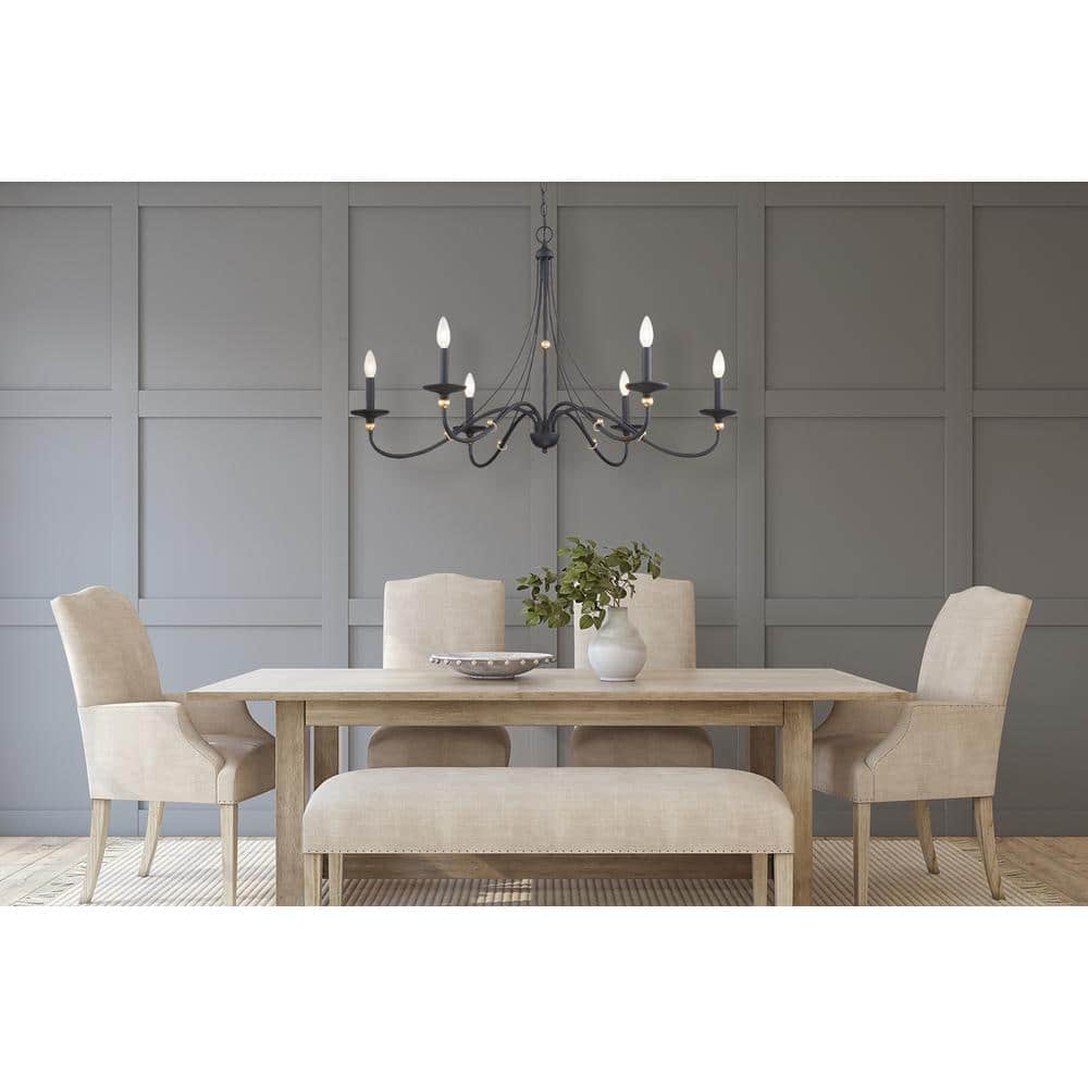 Sand Coal and Gold 40" Steel Taper Candle Chandelier