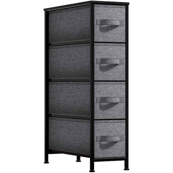 Sorbus 3.1 in. L x 7.48 in. W x 11.762 in. H 4-Drawer Black Tall Narrow Dresser Steel Frame Wood Top Easy Pull Fabric Bins