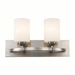 Moonlight 16.5 in. 2-Light Brushed Nickel Bathroom Vanity Light Fixture with Frosted Glass