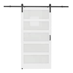 42 in. x 84 in. 5-Equal Lites with Frosted Glass White MDF Interior Sliding Barn Door with Hardware Kit and Soft Close