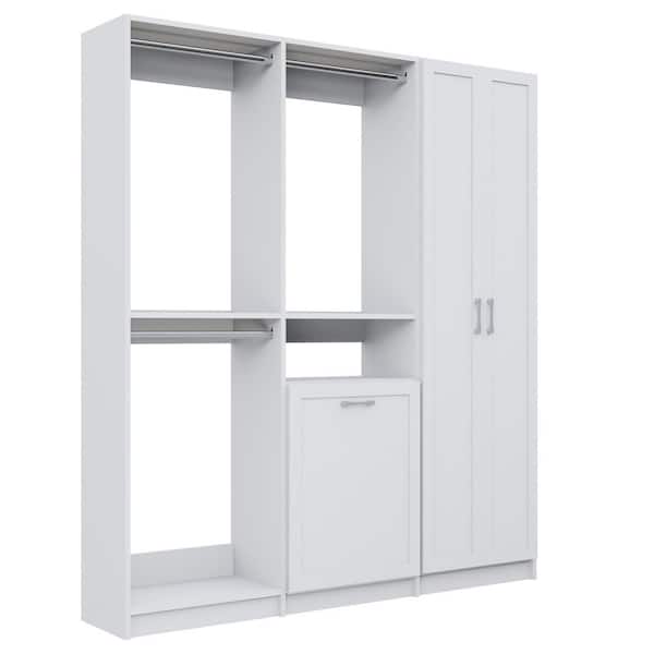 Alto Laundry Room 58.5 in W White Shaker Double Hang, Hang w Hamper and Shelf Tower w Doors 13-Shelf Wood Closet System