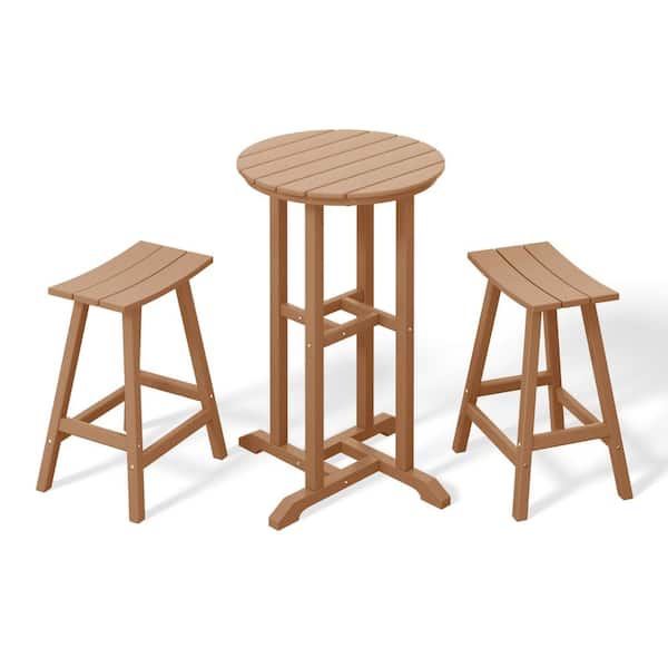 WESTIN OUTDOOR Laguna 3-Piece HDPE Weather Resistant Counter Height Outdoor Patio Bistro Set, Teak