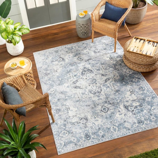 Lillian Blue 8 ft. x 10 ft. Medallion Machine-Washable Indoor Area Rug