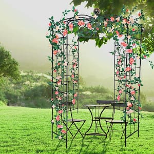 81 .3 in. W x 114.2 in. H Metal Garden Arch Outdoor Iron Birdcage Shape Trellis Pavilion for Wedding Ceremony, Black