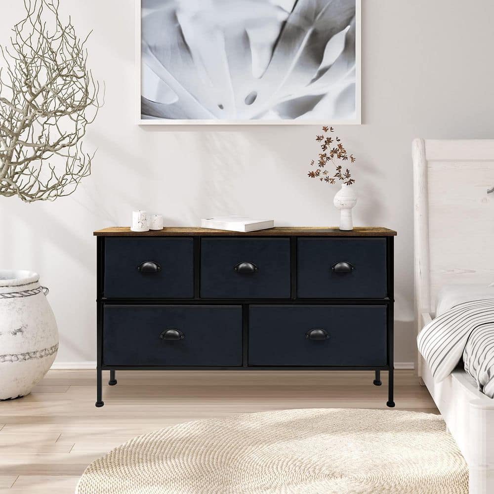 Farmhouse Black 5-Drawer Nursery Dresser with Soft Close